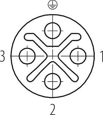 Disposición de los contactos (lado de la conexión) M12 Conector de cable hembra, Número de contactos: 3+PE, 6,0-8,0 mm, sin blindaje, tornillo extraíble, IP67, UL 2238, VDE