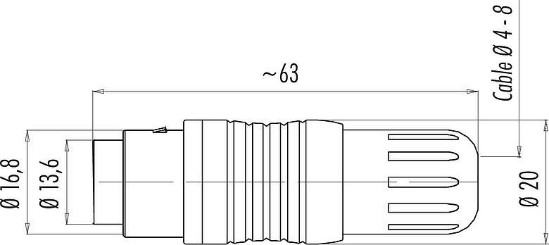 Dessin coté Push Pull Connecteur femelle, Contacts: 3, 4,0-8,0 mm, blindable, souder, IP67