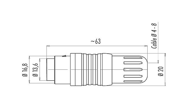 Dibujo a escala 99 4826 00 07 - Push Pull Conector de cable hembra, Número de contactos: 7, 4,0-8,0 mm, blindable, soldadura, IP67