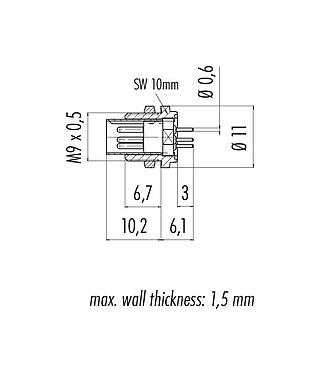 Scale drawing 09 0477 22 07 - M9 Male panel mount connector, Contacts: 7, unshielded, THT, IP40