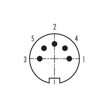 Disposition des contacts (Côté plug-in) 09 0141 72 05 - M16 Connecteur mâle coudé, Contacts: 5 (05-b), 6,0-8,0 mm, non blindé, souder, IP40