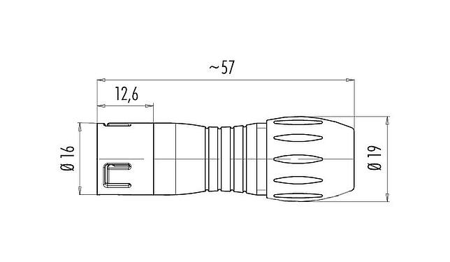 Dibujo a escala Snap-In Conector de cable macho, Número de contactos: 12, 6,0-8,0 mm, sin blindaje, soldadura, IP67, UL 2238, VDE