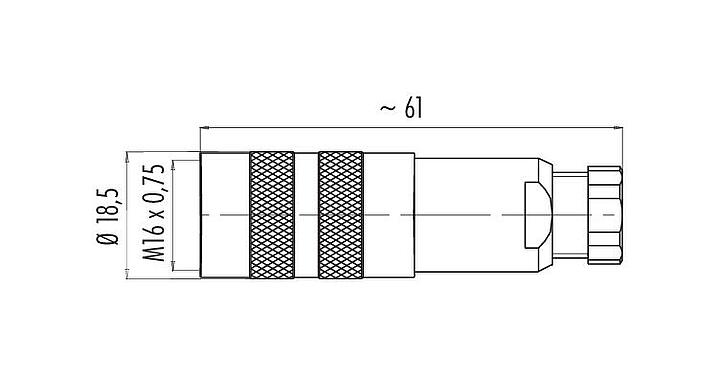Dibujo a escala M16 Conector de cable hembra, Número de contactos: 5 (05-b), 4,0-6,0 mm, blindable, soldadura, IP67, UL 2238