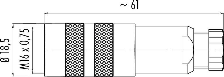 Scale drawing M16 Female cable connector, Contacts: 2 (02-a), 4.0-6.0 mm, shieldable, solder, IP67, UL 2238