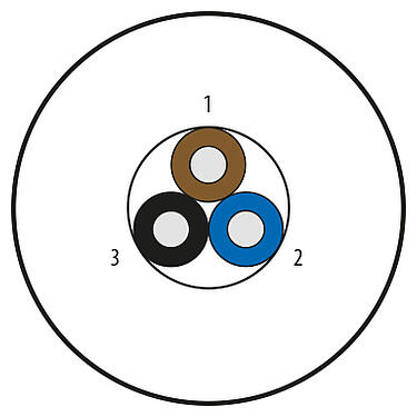 Illustration Raw cable, Contacts: 3 wires, unshielded, PUR, black, 3 x 0.34 mm², variable length