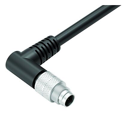 Illustration 79 1425 72 08 - M9 Male angled connector, Contacts: 8, shielded, moulded on the cable, IP67, PUR, black, 8 x 0.14 mm², 2 m