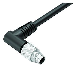 M9 Male angled connector, Contacts: 8, shielded, moulded on the cable, IP67, PUR, black, 8 x 0.14 mm², 2 m