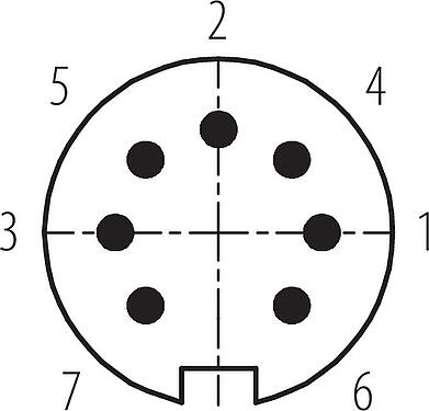 Disposition des contacts (Côté plug-in) M16 Connecteur mâle, Contacts: 7 (07-b), 4,0-6,0 mm, non blindé, souder, IP67