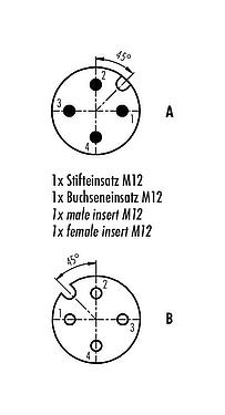 Contact arrangement (Plug-in side) M12 Twin distributors, Y-distributor, Contacts: 4, unshielded, moulded on the cable, IP68, UL 2238, PUR, black, 4 x 0.25 mm², 1 m