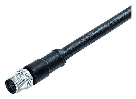 Illustration 77 0689 0000 50703-0500 - M12 Male cable connector, Contacts: 2+PE, unshielded, moulded on the cable, IP68, PUR, black, 3 x 1.50 mm², 5 m