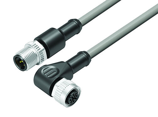 Illustration 77 3434 3429 20005-0300 - M12 Connecteur mâle - connecteur d‘angle femelle M12x1, Contacts: 5, non blindé, surmoulé sur le câble, IP68/IP69K, PVC, gris, 5 x 0,34 mm², 3 m