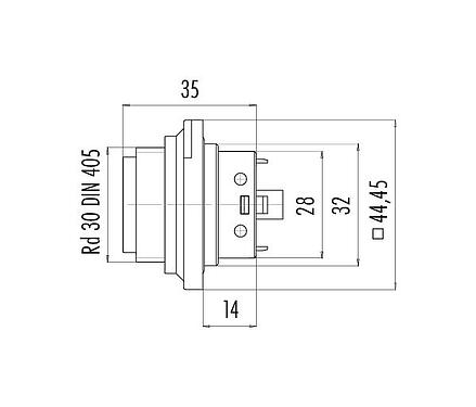 Scale drawing 99 0719 00 13 - RD30 Male panel mount connector, Contacts: 12+PE, unshielded, solder, IP65