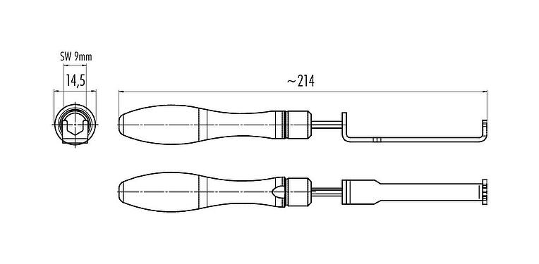 Scale drawing 07 0085 000 - M8 - Assembly key for M8 locking ring with torque limitation 0.4 Nm, SW 9 mm