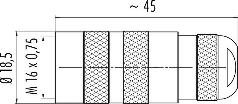 Scale drawing M16 Female cable connector, Contacts: 7 (07-a), 4.1-7.8 mm, unshielded, solder, IP67, UL 2238, Short version