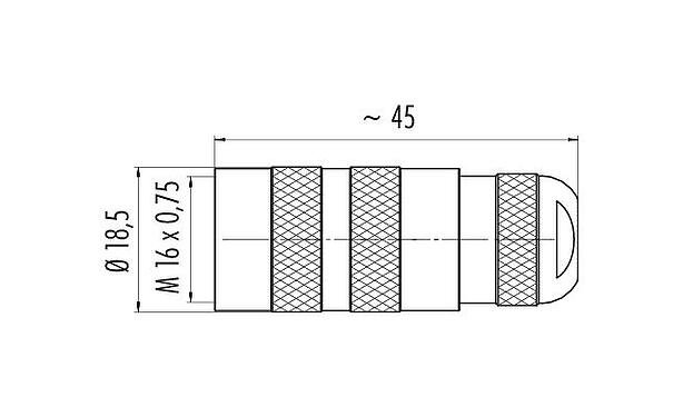 Dessin coté M16 Connecteur femelle, Contacts: 5 (05-a), 4,0-8,0 mm, non blindé, sertir (Les contacts à sertir doivent être commandés séparément), IP67, UL 2238, Version courte