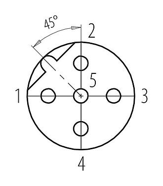 Disposition des contacts (Côté plug-in) M12 Embase femelle, Contacts: 5, non blindé, THT, IP68, UL 2238, PG 9, Montage frontal