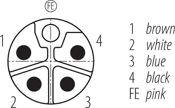 Contact arrangement (Plug-in side) M12 Male angled connector, Contacts: 4+FE, unshielded, moulded on the cable, IP68, UL 2238, PUR, black, 5 x 2,50 mm², 2 m