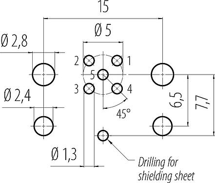 Disposición del conductor M12 Enchufe de brida, Número de contactos: 5, blindable, THR, IP67, UL 2238, M12x1,0, Montaje en pared