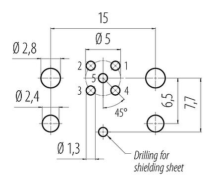 Conductor layout M12 Male panel mount connector, Contacts: 5, shieldable, THR, IP67, UL 2238, M12x1.0, Rear mounting