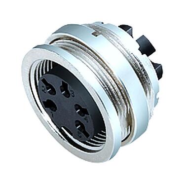 Illustration M16 Female panel mount connector, Contacts: 6 (06-a), unshielded, crimping (Crimp contacts must be ordered separately), IP40, M18x0,75, Front mounting
