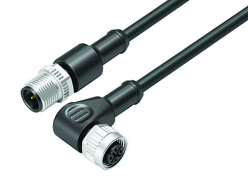 Illustration 77 3434 3429 30003-1000 - M12/M12 Connecting cable male cable connector - female angled connector, Contacts: 3, unshielded, moulded on the cable, IP68/IP69K, TPE, black, 3 x AWG 22, 10 m