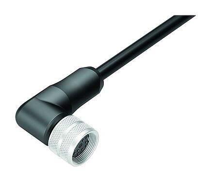 Illustration M16 Female angled connector, Contacts: 12, unshielded, moulded on the cable, IP67, PUR, black, 12 x 0.25 mm², 2 m