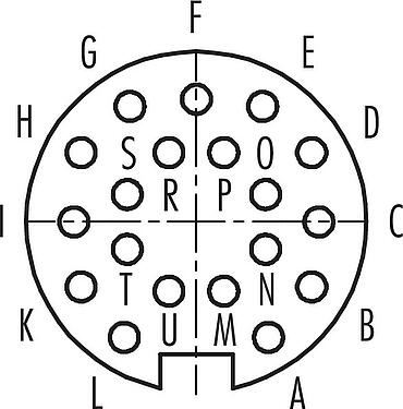 Disposition des contacts (Côté plug-in) Push Pull Embase femelle, Contacts: 19, blindable, souder, IP67, M21x1,0, Montage mural arrière