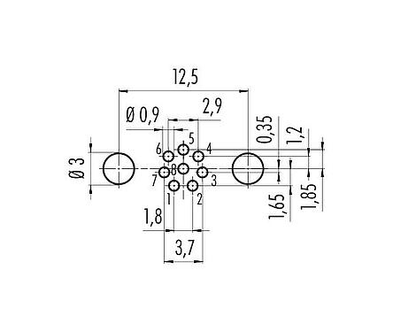 Conductor layout M8 Male panel mount connector, Contacts: 8, shieldable, THT, IP67, UL 2238, M8x1.0, Rear mounting, potted
