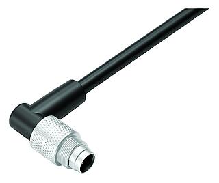 M9 Male angled connector, Contacts: 3, unshielded, moulded on the cable, IP67, PUR, black, 3 x 0.25 mm², 2 m