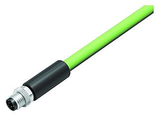M8 Male cable connector, Contacts: 4, shielded, moulded on the cable, IP67, Profinet/Ethernet CAT5e, PUR, green, 4 x AWG 22, 2 m
