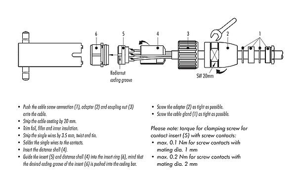 Assembly instructions M23 Female cable connector, Contacts: 19, 6.0-10.0 mm, unshielded, solder, IP67
