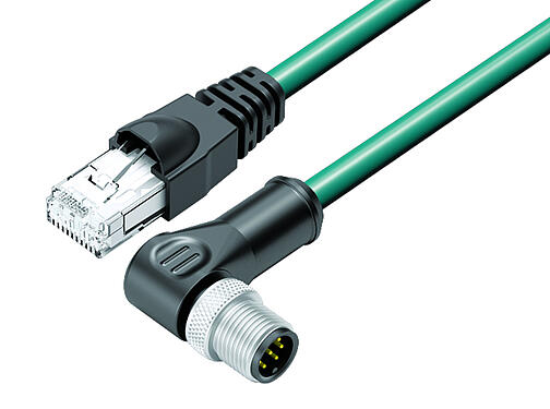 Illustration 77 9753 3527 34708-0060 - M12-A Câble de raccordement connecteur d‘angle mâle - connecteur RJ45, Contacts: 8, blindé, surmoulé sur le câble, IP67, Ethernet CAT5e, TPE, bleu-vert, 4 x 2 x AWG 24, 0,6 m