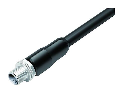 Illustration M12 Connecteur mâle, Contacts: 4+FE, non blindé, surmoulé sur le câble, IP68, UL 2238, M12x1,0, PUR, noir, 5 x 2,50 mm², 2 m