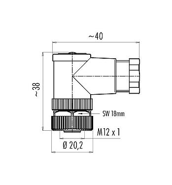 Dessin coté 99 0530 24 04 - M12 Connecteur femelle coudé, Contacts: 4, 4,0-6,0 mm, non blindé, sertir (Les contacts à sertir doivent être commandés séparément), IP67, UL