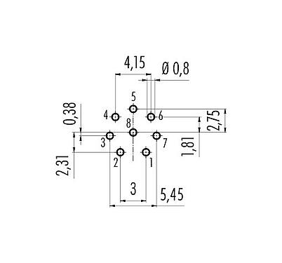 Disposición del conductor 86 0232 0000 00008 - M12 Toma de brida, Número de contactos: 8, sin blindaje, THT, IP68, UL, M16x1,5