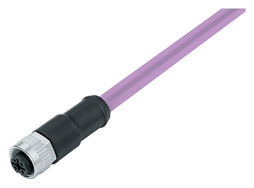 Illustration M12 Female cable connector, Contacts: 5, shielded, moulded on the cable, IP68, UL 2238, CAN-Bus, PUR, violet, 1 x 2 x AWG 22 + 1 x 2 x AWG 24, 10 m