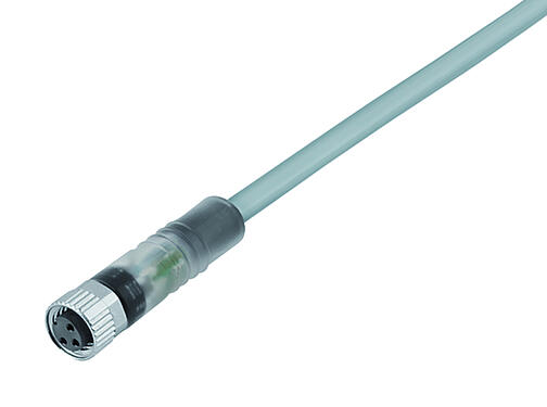 Illustration 77 3606 0000 20003-1000 - M8 Female cable connector, Contacts: 3, unshielded, moulded on the cable, IP67/IP69K, UL, PVC, grey, 3 x 0.34 mm², with LED PNP closer, 10 m