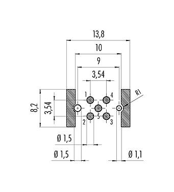 Conductor layout 09 0433 600 05 - M12 Male receptacle, Contacts: 5, unshielded, SMT, IP67, for SMT