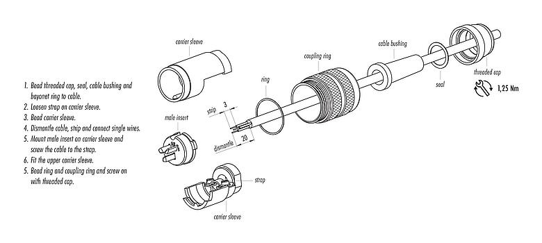 Instructions de montage 09 0445 00 12 - M25 Connecteur mâle, Contacts: 12, 5,0-8,0 mm, blindable, souder, IP40