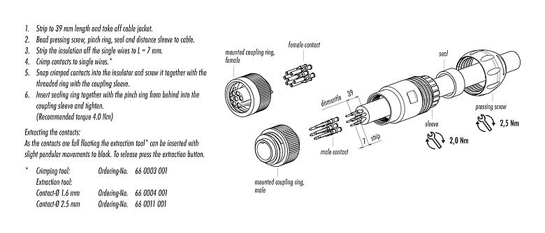 Assembly instructions 99 4201 300 07 - RD24 Male cable connector, Contacts: 6+PE, 7.0-17.0 mm, unshielded, crimping (Crimp contacts must be ordered separately), IP67, UL, ESTI+, VDE, Vario