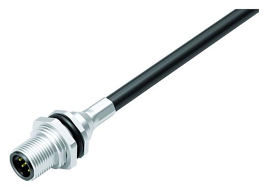 Illustration M12 Male panel mount connector, Contacts: 8, shielded, with cable assembled, IP68, PG 9, PUR, black, 8 x 0.25 mm², Rear mounting, 0.5 m