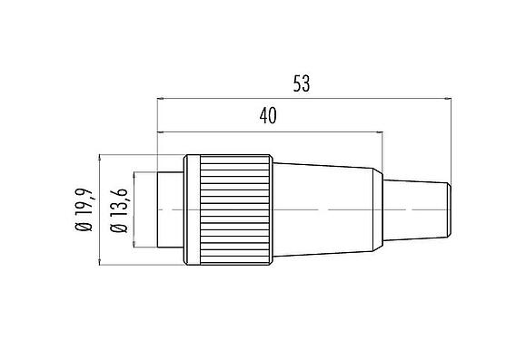 Scale drawing Bayonet Male cable connector, Contacts: 5, 6.0-8.0 mm, unshielded, solder, IP40