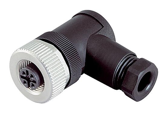 Illustration M12 Connecteur femelle coudé, Contacts: 4, 6,0-8,0 mm, non blindé, sertir (Les contacts à sertir doivent être commandés séparément), IP67, UL 2238