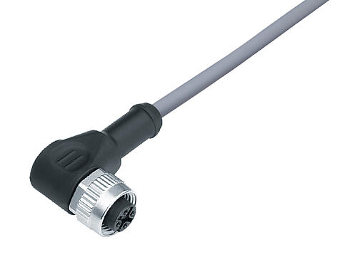 Illustration 77 3434 0000 20005-0200 - M12 Female angled connector, Contacts: 5, unshielded, moulded on the cable, IP69K, UL, PVC, grey, 5 x 0.34 mm², 2 m