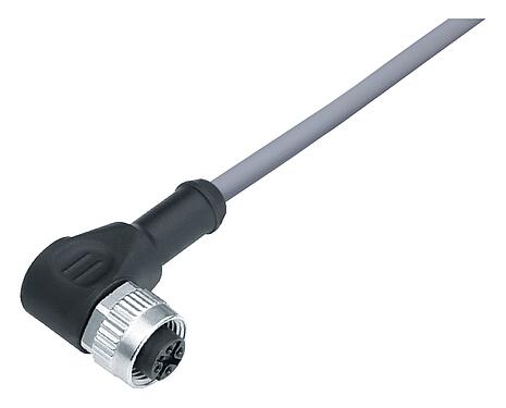 Illustration 77 4434 0000 20004-0200 - M12 Connecteur femelle coudé, Contacts: 4, non blindé, surmoulé sur le câble, IP69K, UL, PVC, gris, 4 x 0,34 mm², 2 m