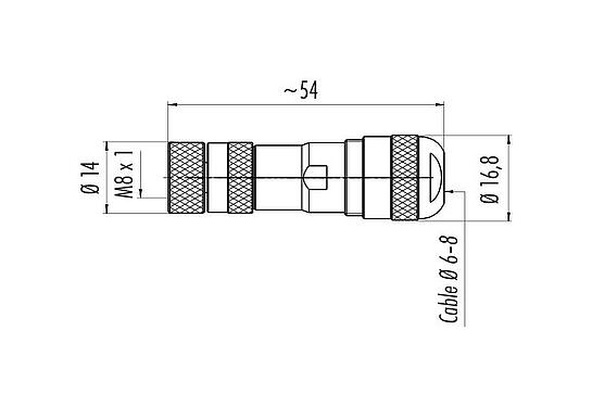 Dessin coté 99 3360 300 03 - M8 Connecteur femelle, Contacts: 3, 6,0-8,0 mm, blindable, pince à visser, IP67, UL 2238