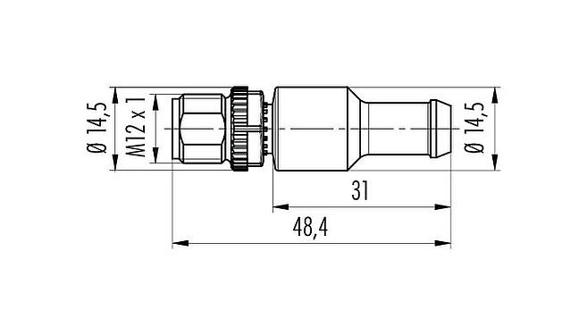 Dessin coté M12 Fiche de connexion, Contacts: 5, non blindé, IP69K, CAN-Bus
