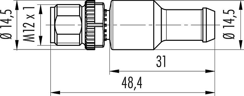 Scale drawing M12 Male terminating connector, Contacts: 5, unshielded, IP69K, CAN-Bus