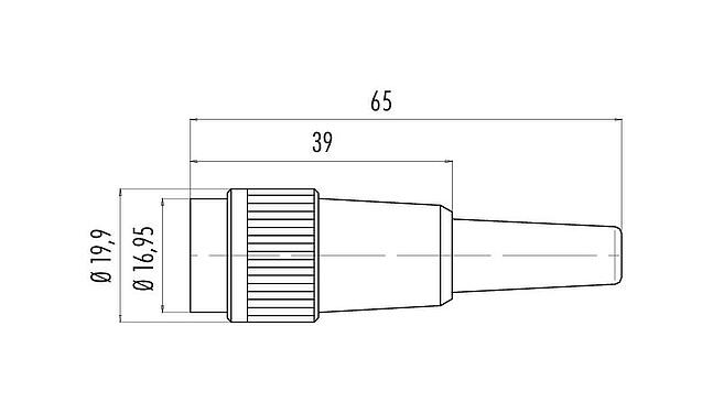 Dibujo a escala Bayoneta Conector de cable hembra, Número de contactos: 2, 3,0-6,0 mm, sin blindaje, soldadura, IP40