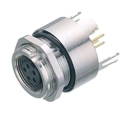 Illustration 09 0404 35 02 - M9 IP67 Female panel mount connector, Contacts: 2, shieldable, THT, IP67, front fastened
